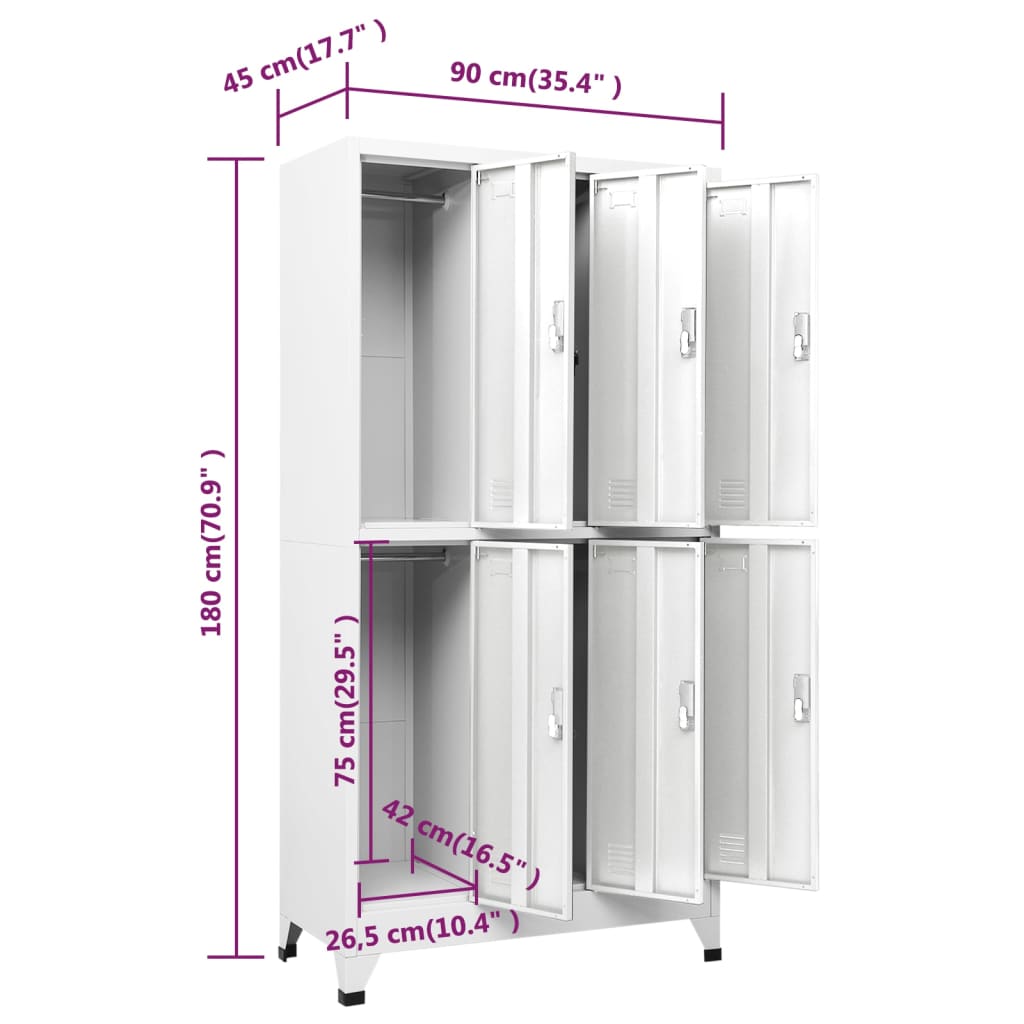 Garderobna omara s 6 vrati jeklo 90x45x180cm siva