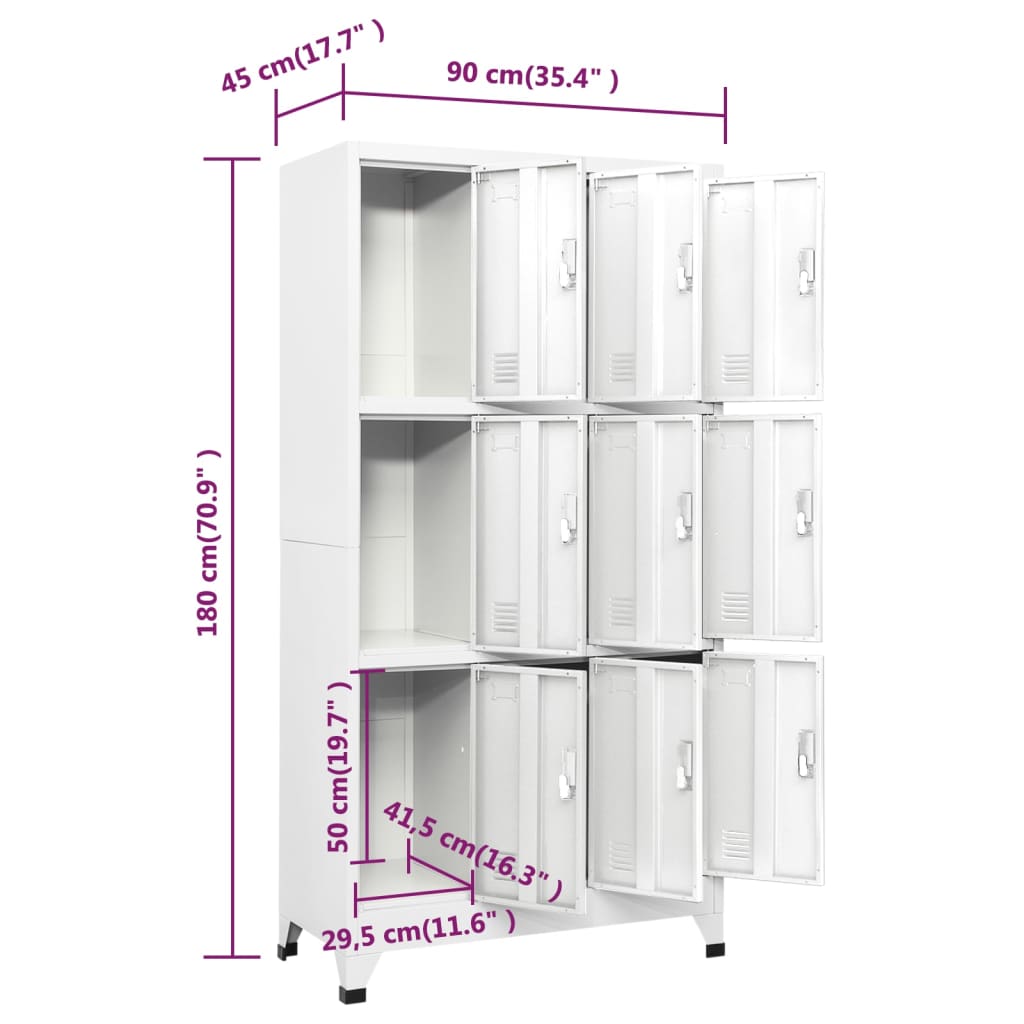 Garderobna omara z 9 vrati jeklo 90x45x180cm siva