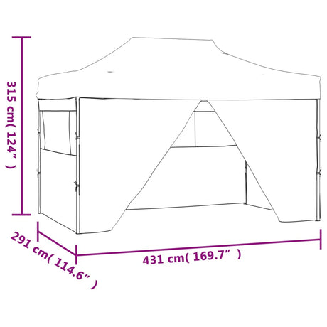 Zložljivi šotor pop-up s 4 stranicami 3x4,5 m modre barve