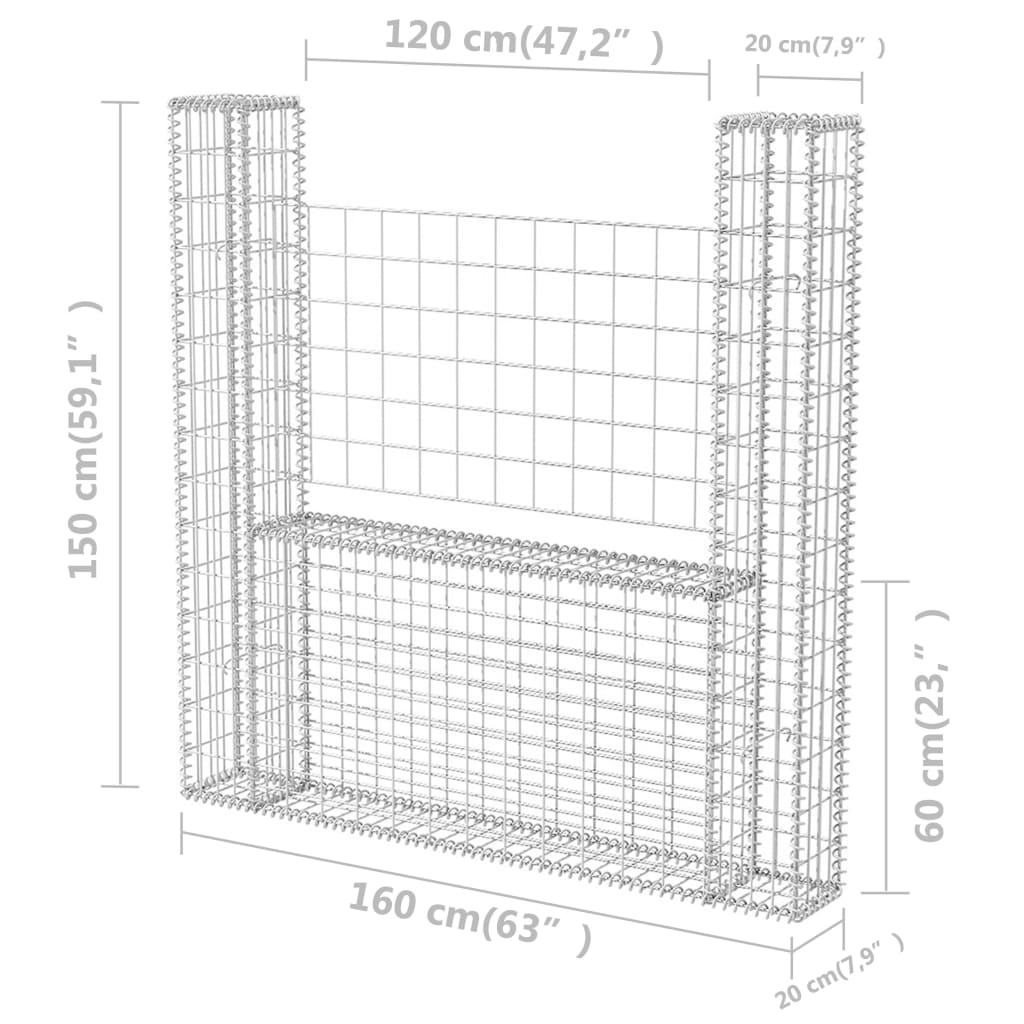 Gabionska košara U-oblike pocinkano jeklo 160x20x150 cm