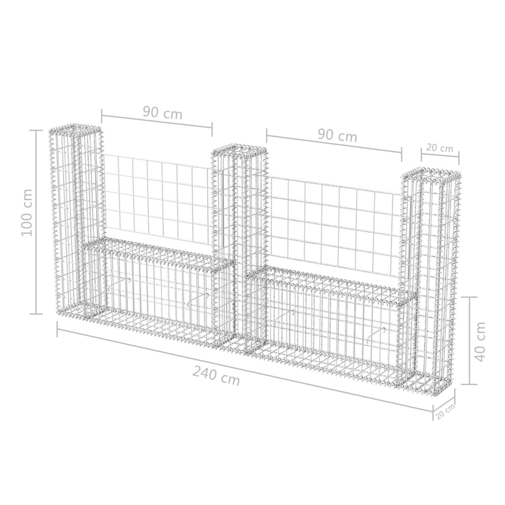 Gabionska košara U-oblike pocinkano jeklo 240x20x100 cm