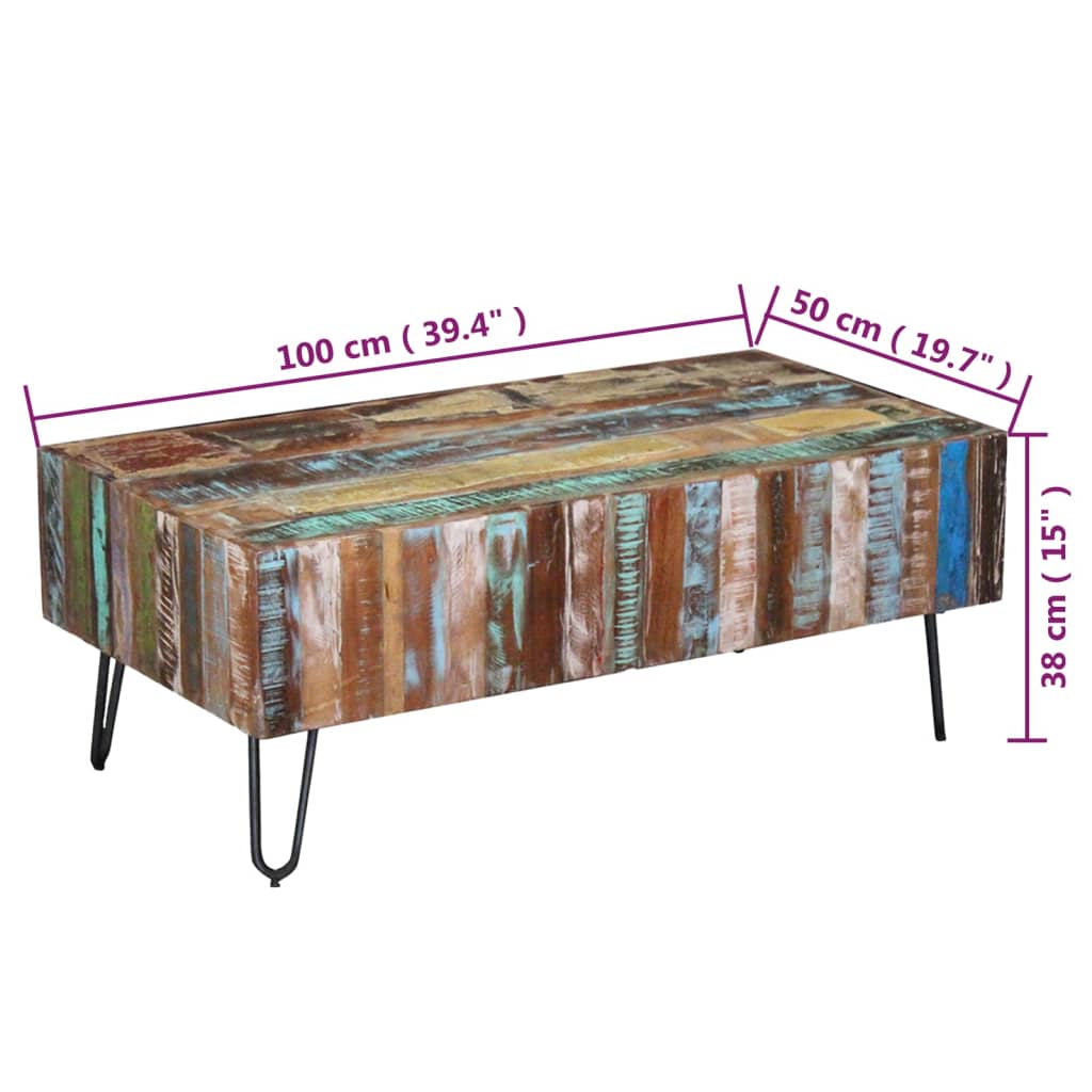 Klubska mizica iz trdnega predelanega lesa 100x50x38 cm