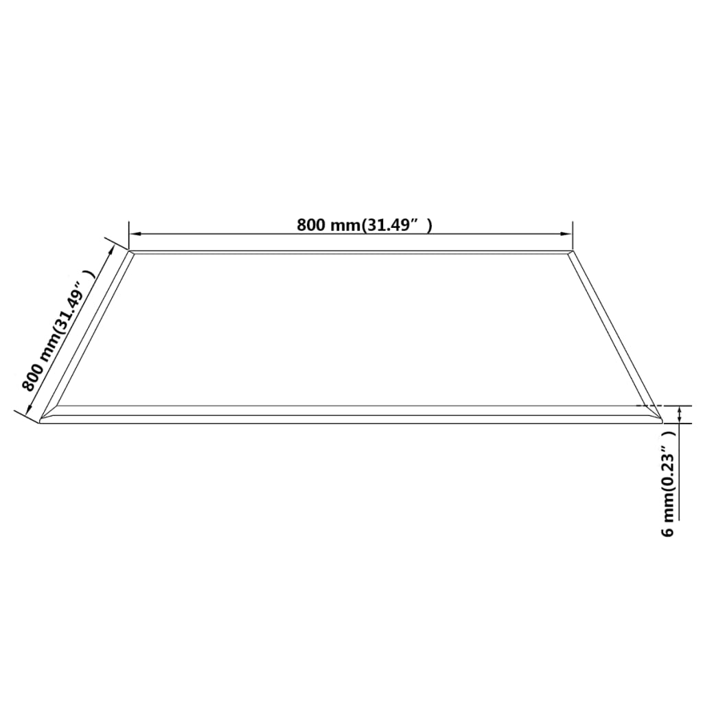 Površina za mizo iz kaljenega stekla kvadratne oblike 800x800mm