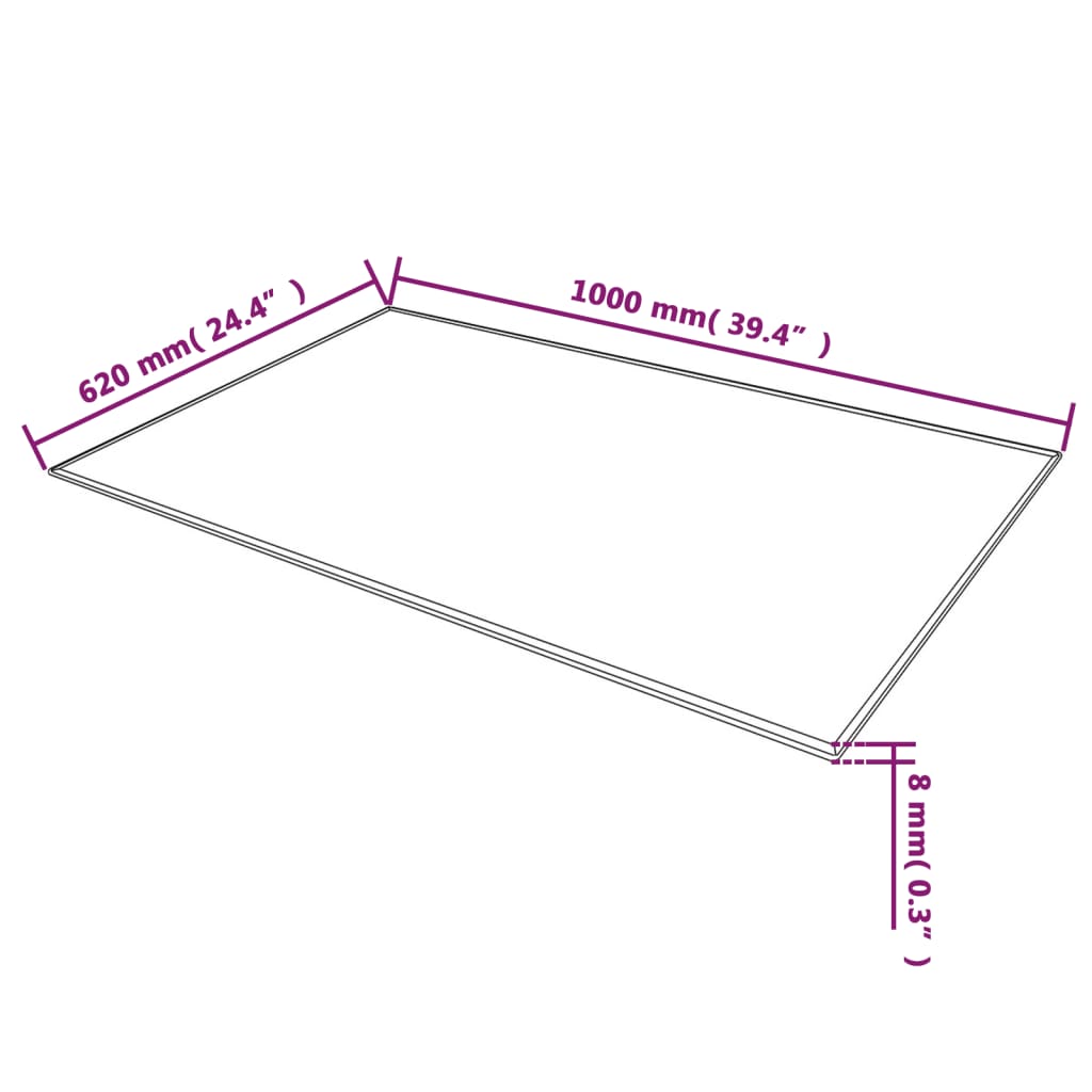 Površina za mizo iz kaljenega stekla pravokotna 1000x620 mm