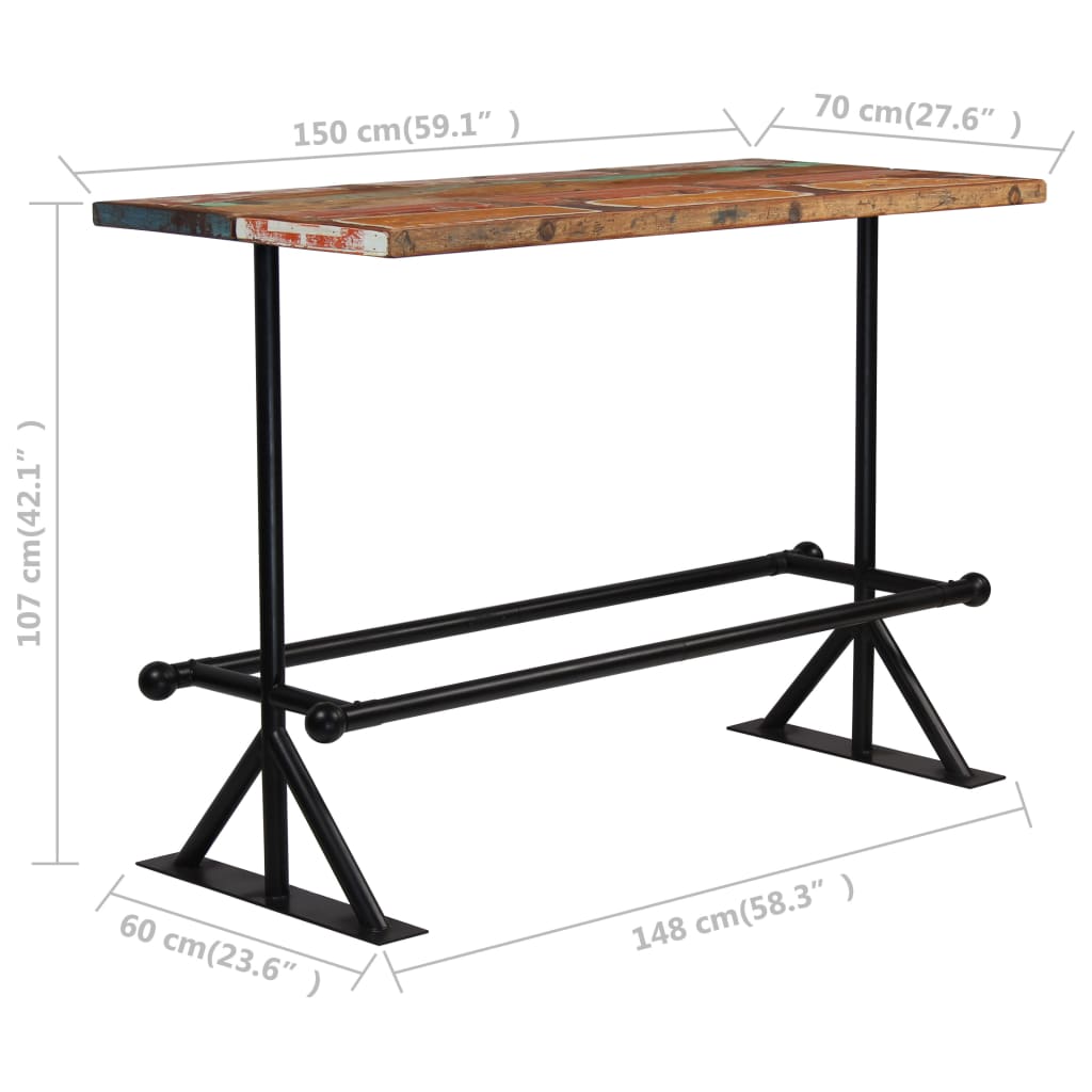 Barska miza iz trdnega predelanega lesa 150x70x107 cm večbarvna