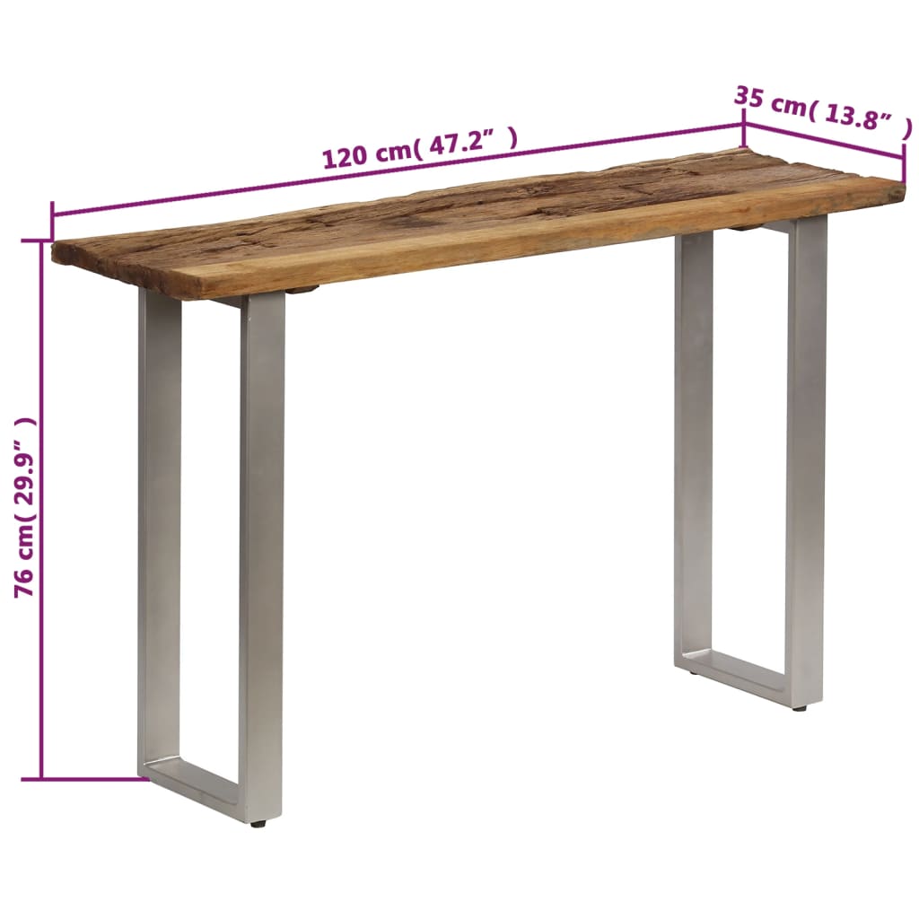 Konzolna mizica predelan les in jeklo 120x35x76 cm