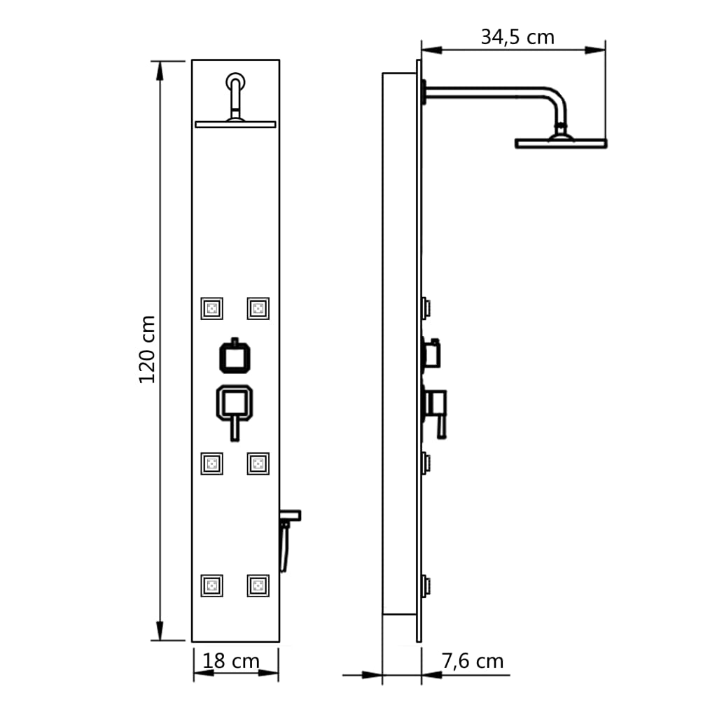 Panelna enota za tuš steklo 18x41,2x120 cm črna