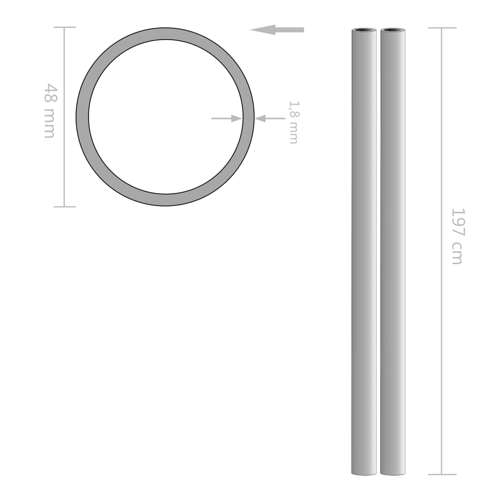 Cevi iz nerjavečega jekla 2 kosa okrogle V2A 2m Ø48x1,8mm