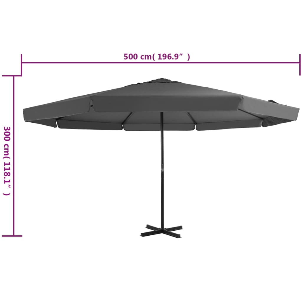 Zunanji senčnik z aluminijastim drogom 500 cm antracit