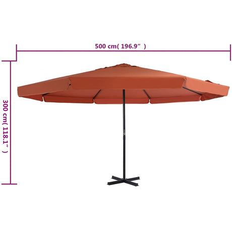 Zunanji senčnik z aluminijastim drogom 500 cm terakota