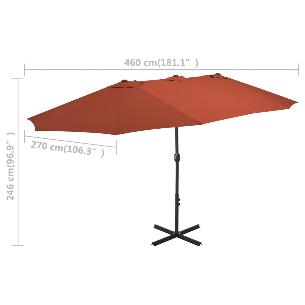 Zunanji senčnik z aluminijastim drogom 460x270 cm terakota