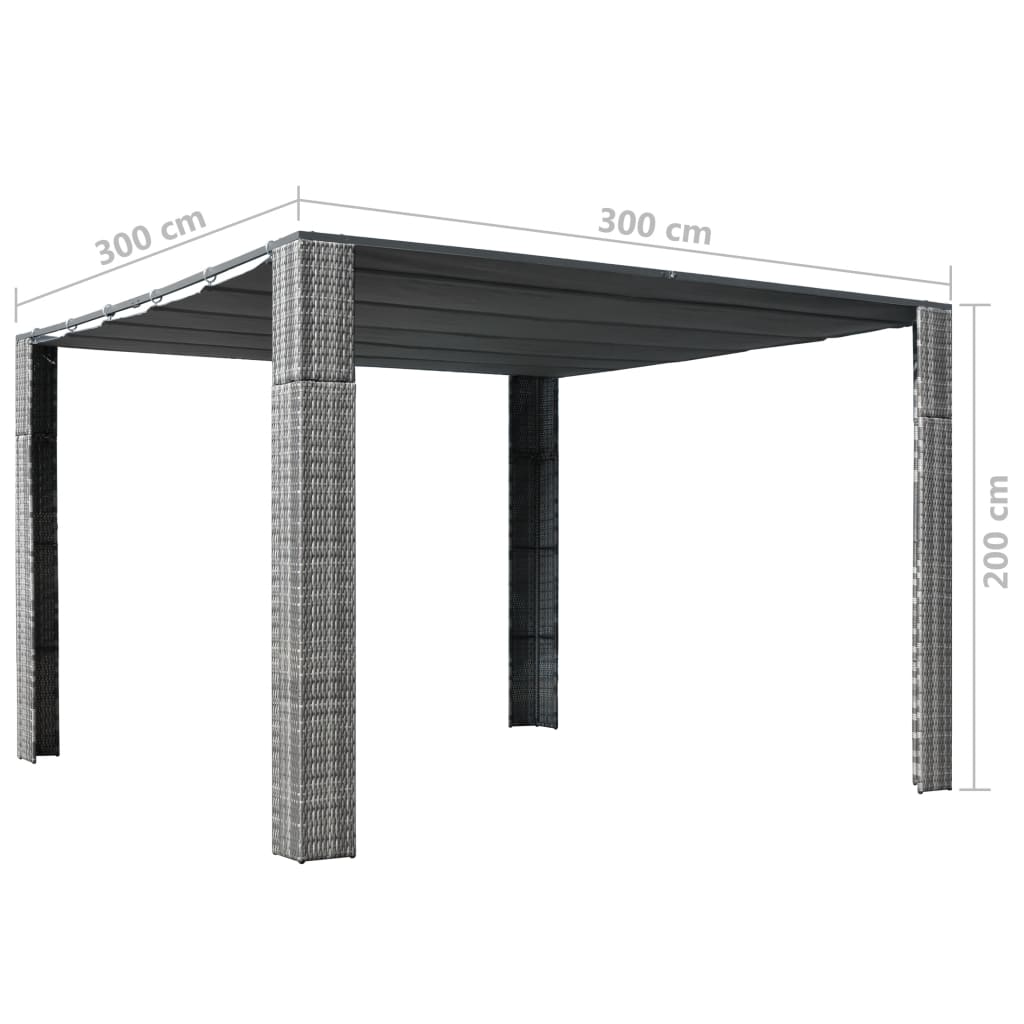 Paviljon s streho poli ratan 300x300x200 cm siv in antraciten