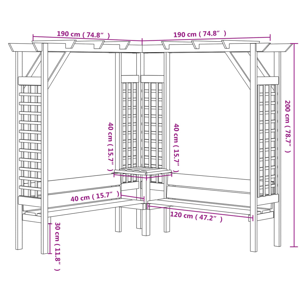 Kotna pergola s klopjo impregnirana borovina