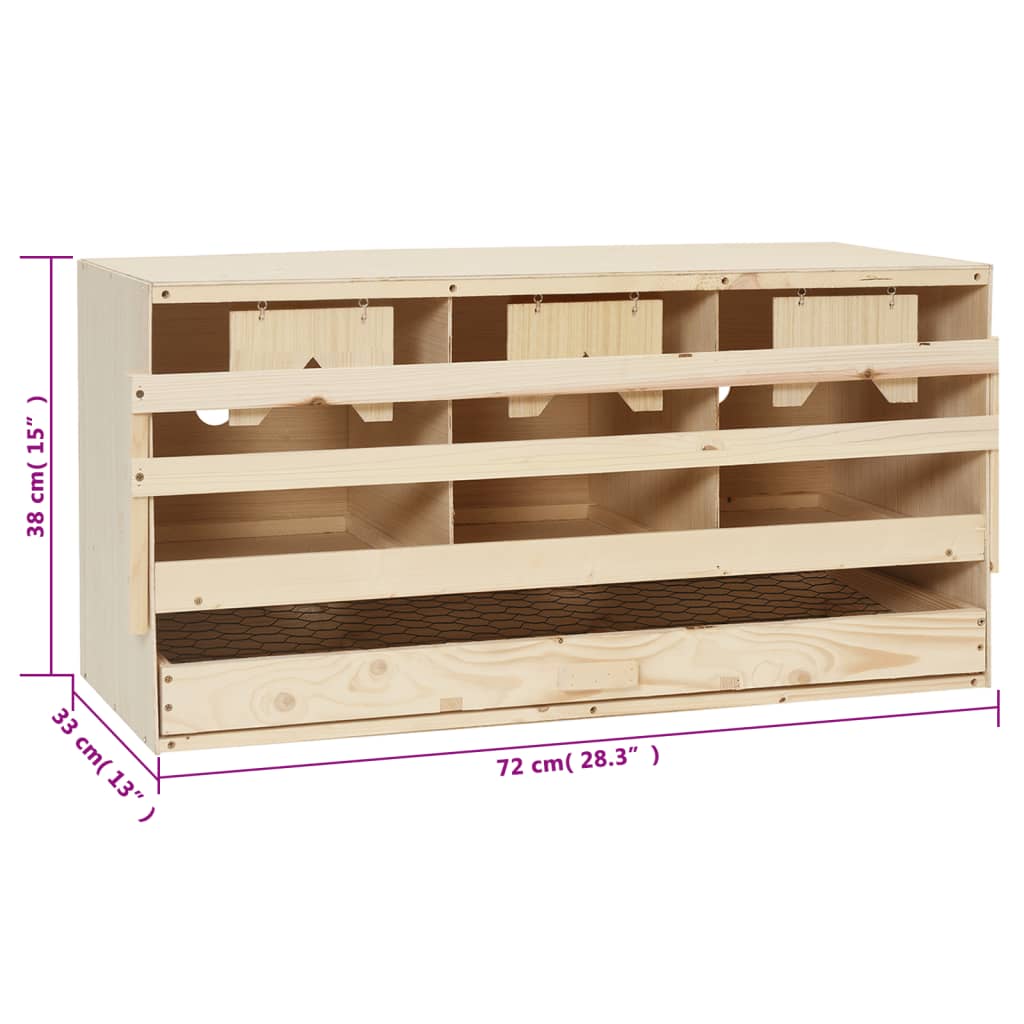 Gnezdišče za kokoši s 3 predelki 72x33x38 cm trdna borovina