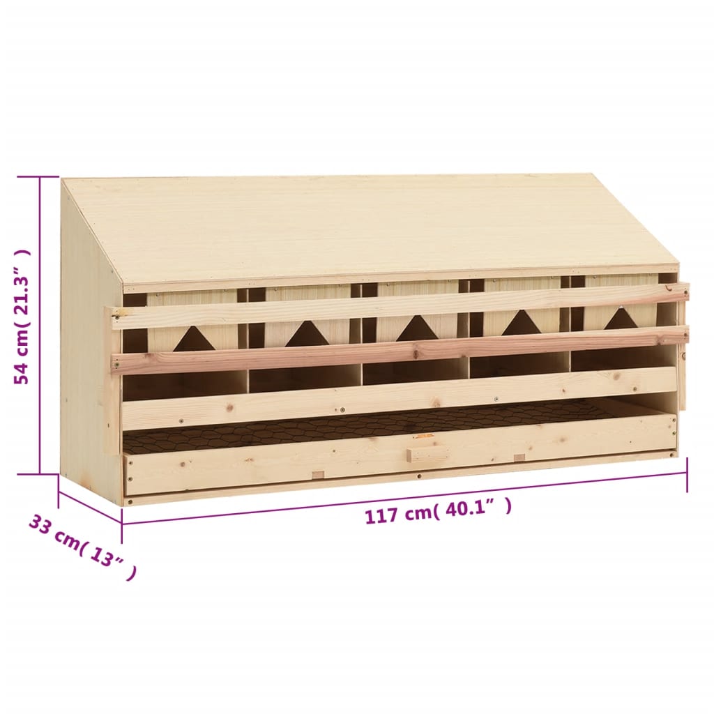 Gnezdišče za kokoši s 5 predelki 117x33x54 cm trdna borovina