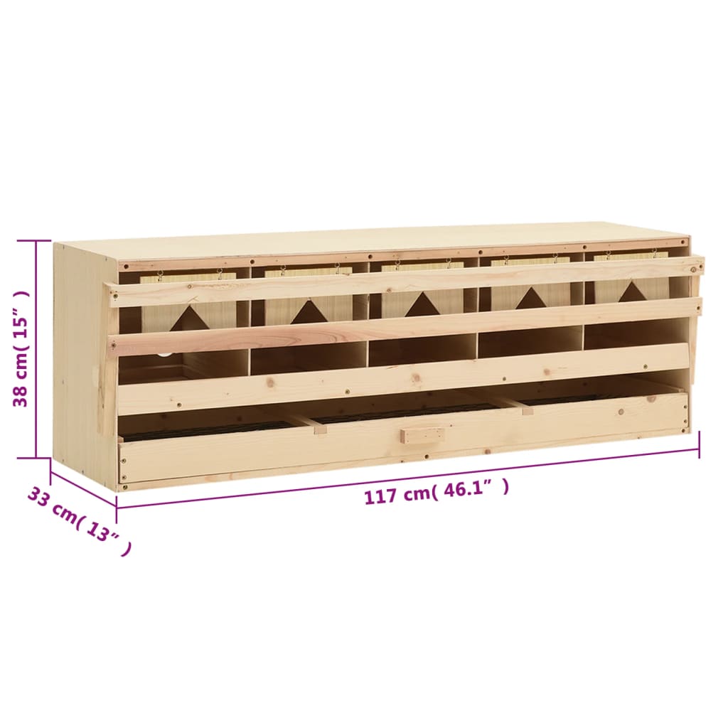 Gnezdišče za kokoši s 5 predelki 117x33x38 cm trdna borovina