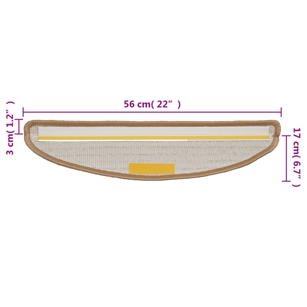 Preproge za stopnice 15 kosov 56x17x3 cm bež