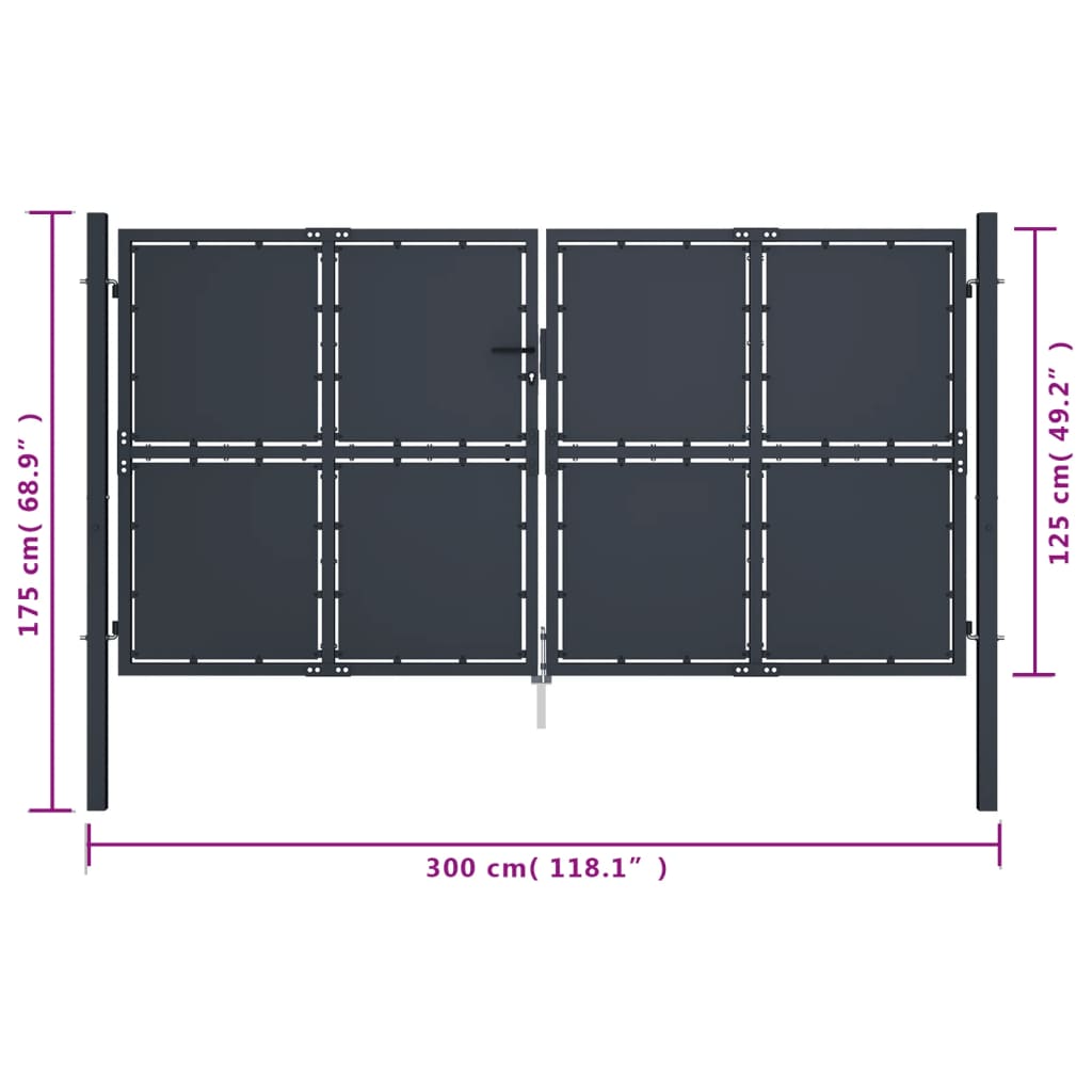 Vrtna vrata iz jekla 300x125 cm antracitna