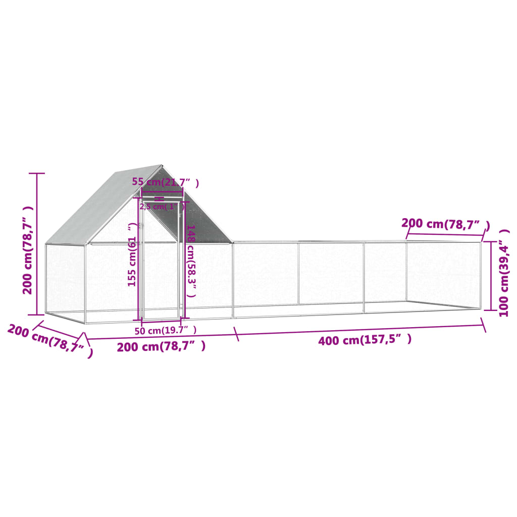 Kokošnjak 6x2x2 m pocinkano jeklo