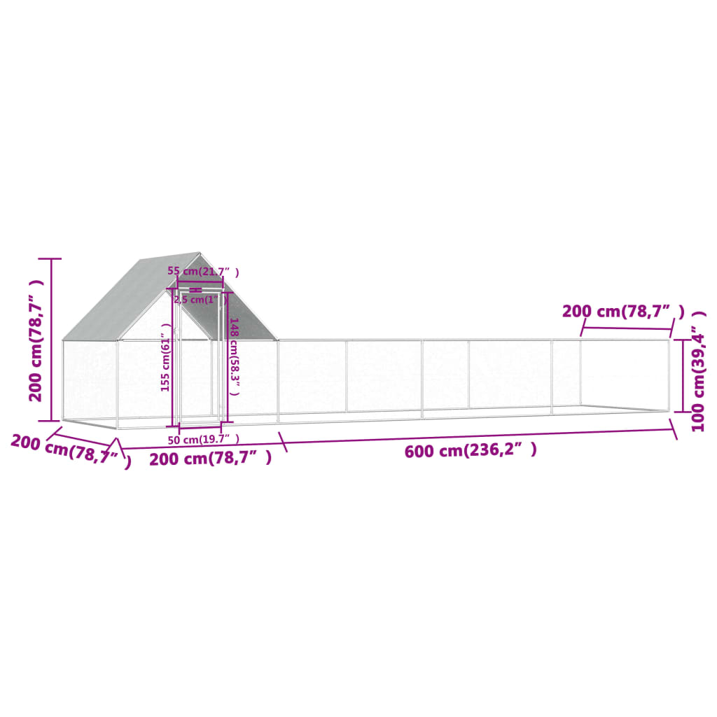 Kokošnjak 8x2x2 m pocinkano jeklo