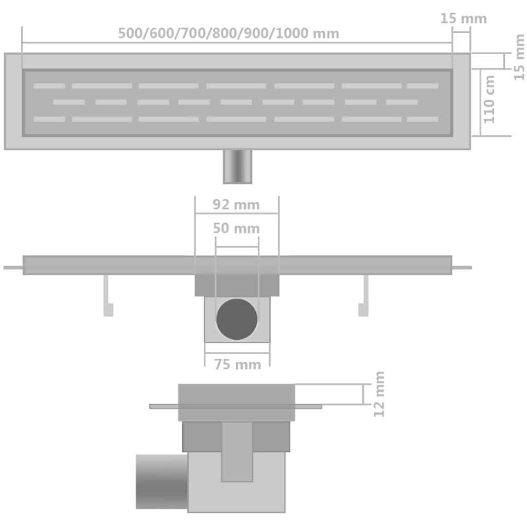 Kanaleta za tuš 2 kosa 530x140 mm nerjaveče jeklo