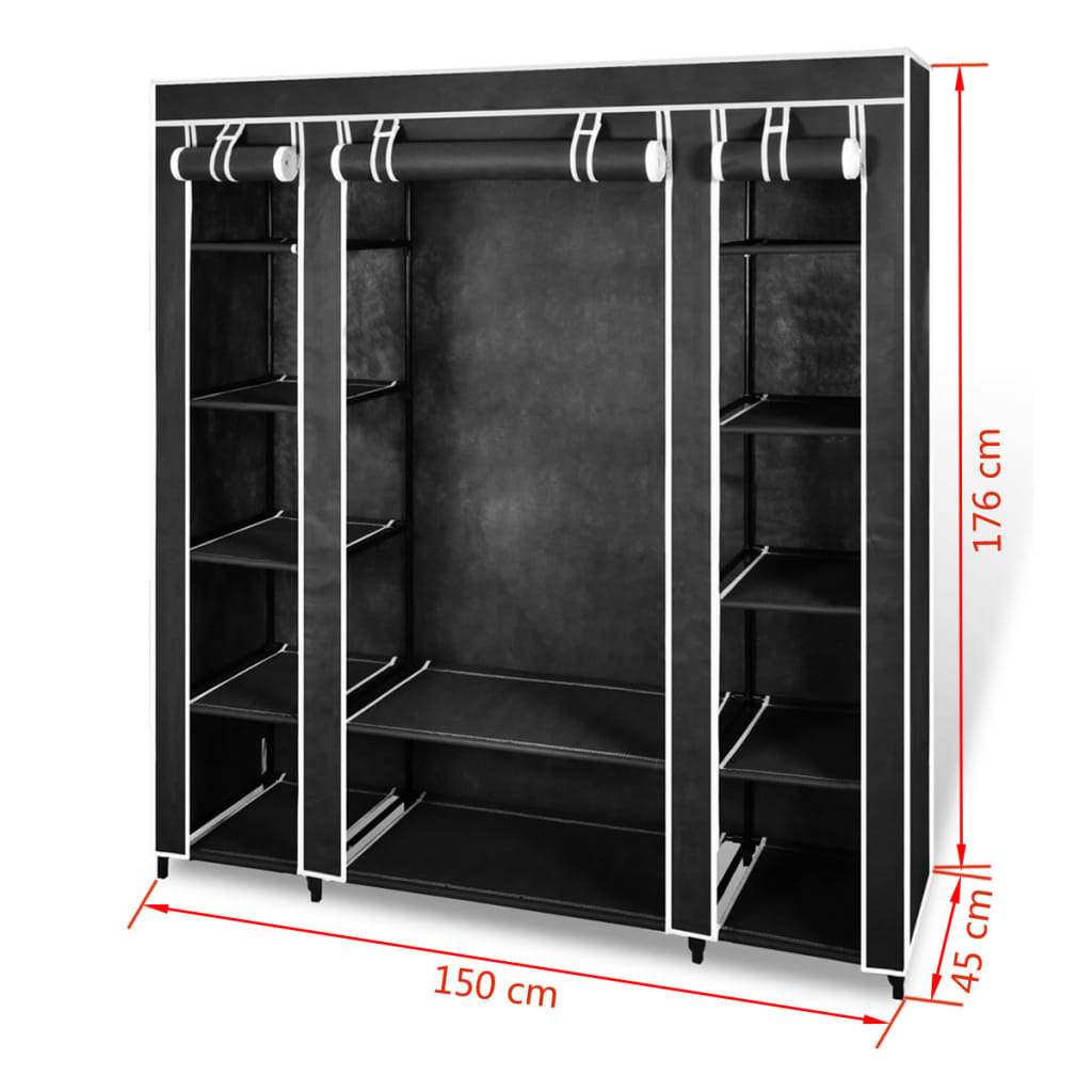 Garderobna omara iz blaga s predelki 45x150x176 cm črna