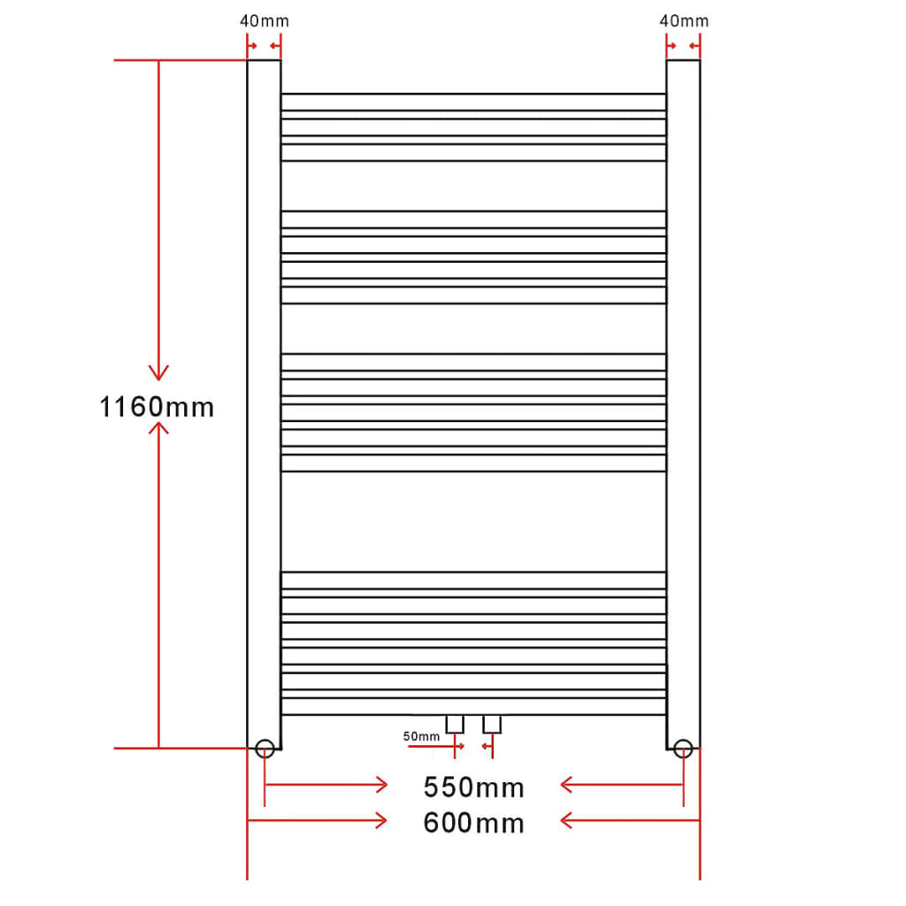 Kopalniški cevni radiator za centralno ogrevanje zaobljen 600x1160 mm