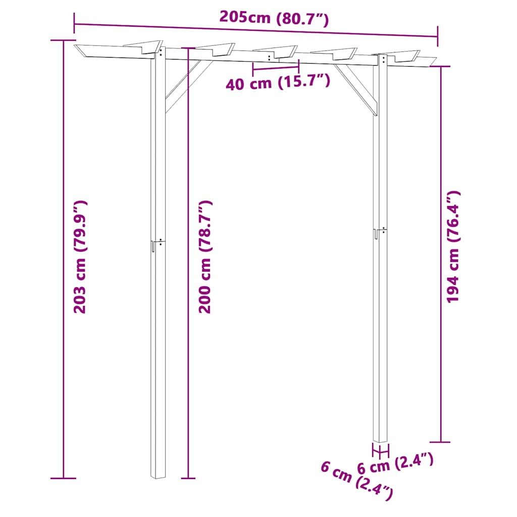 Vrtna pergola 205x40x203 cm lesena