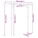 Vrtna pergola 205x40x203 cm lesena