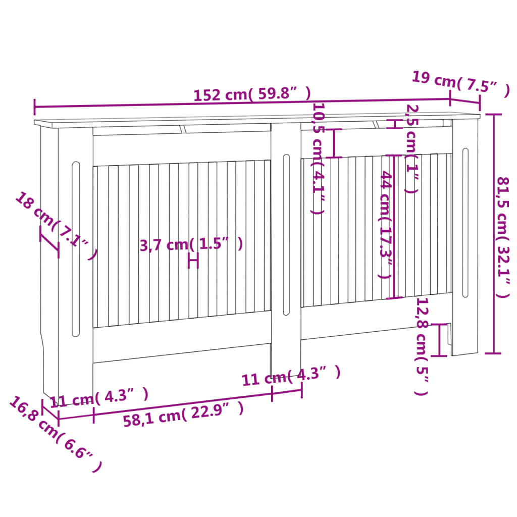 Dekorativen Pokrov/Omarica za Radiator 152 cm MDF Bele Barve