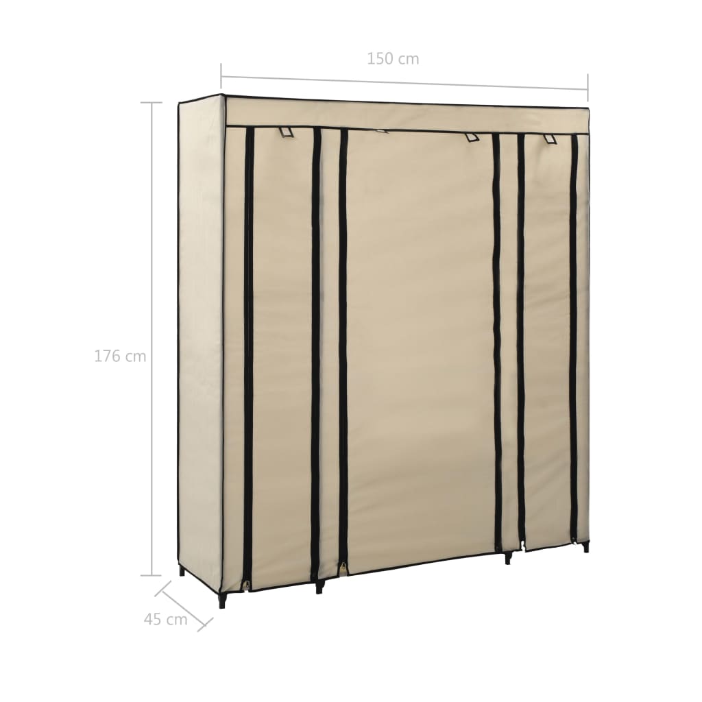 Garderobna omara s predelki in palicami krem 150x45x176cm blago