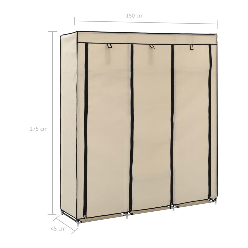 Garderobna omara s predelki in palicami krem 150x45x175cm blago