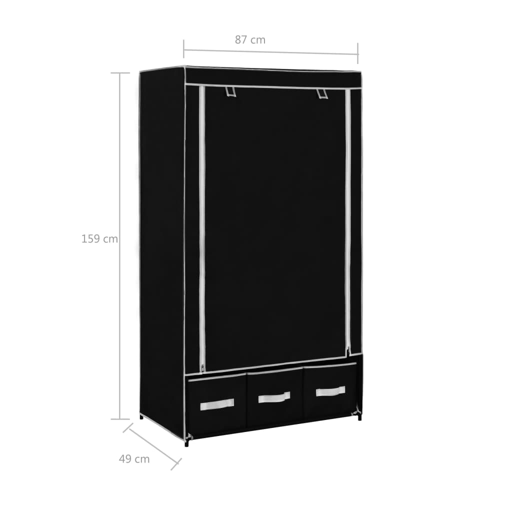 Garderobna omara črna 87x49x159 cm iz blaga