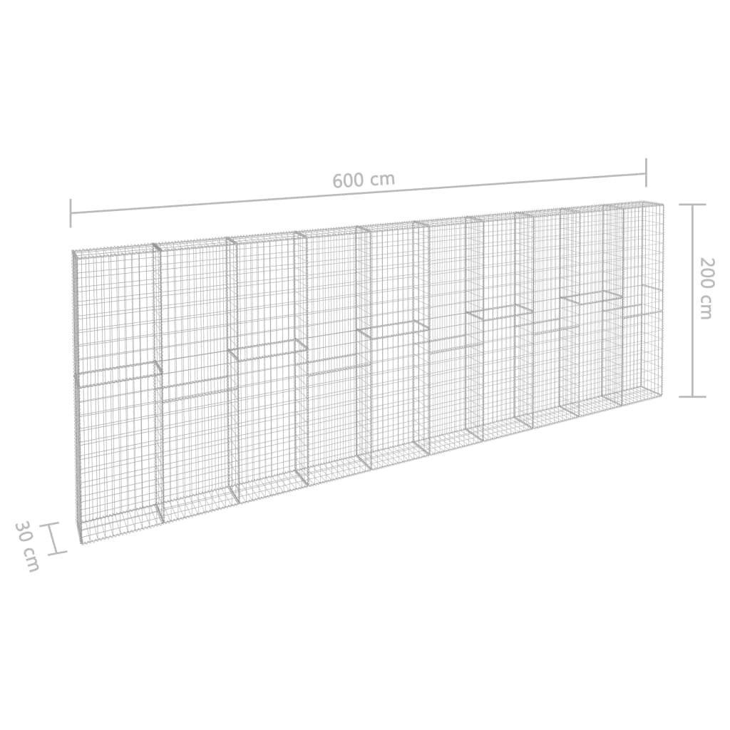 Gabionska stena s pokrovi pocinkano jeklo 600x30x200 cm