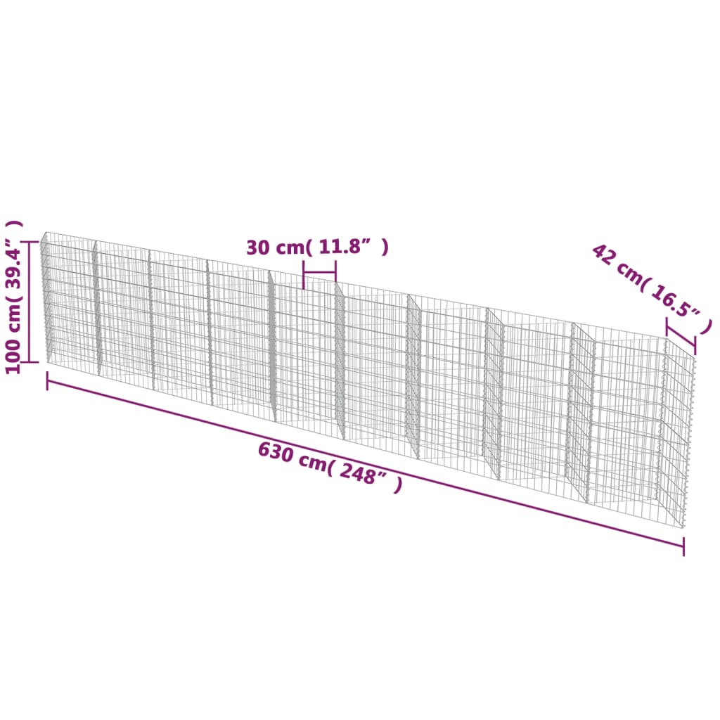 Gabion stena iz pocinkanega jekla 630x30x100 cm