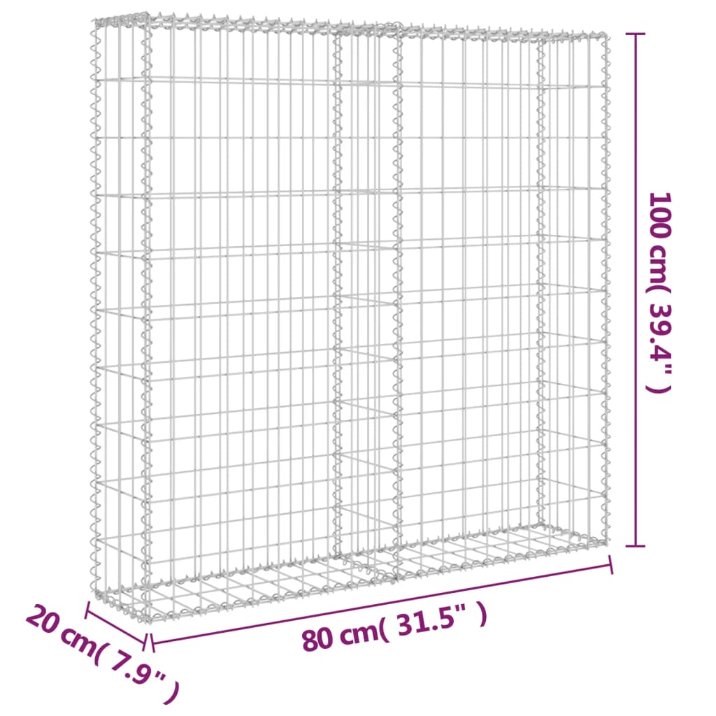 Gabionska stena s pokrovi iz pocinkanega jekla 80x20x100 cm