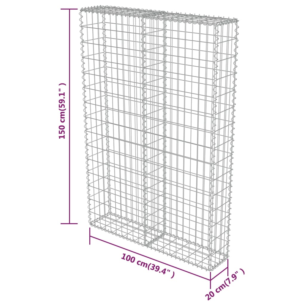 Gabionska stena s pokrovi iz pocinkanega jekla 100x20x150 cm