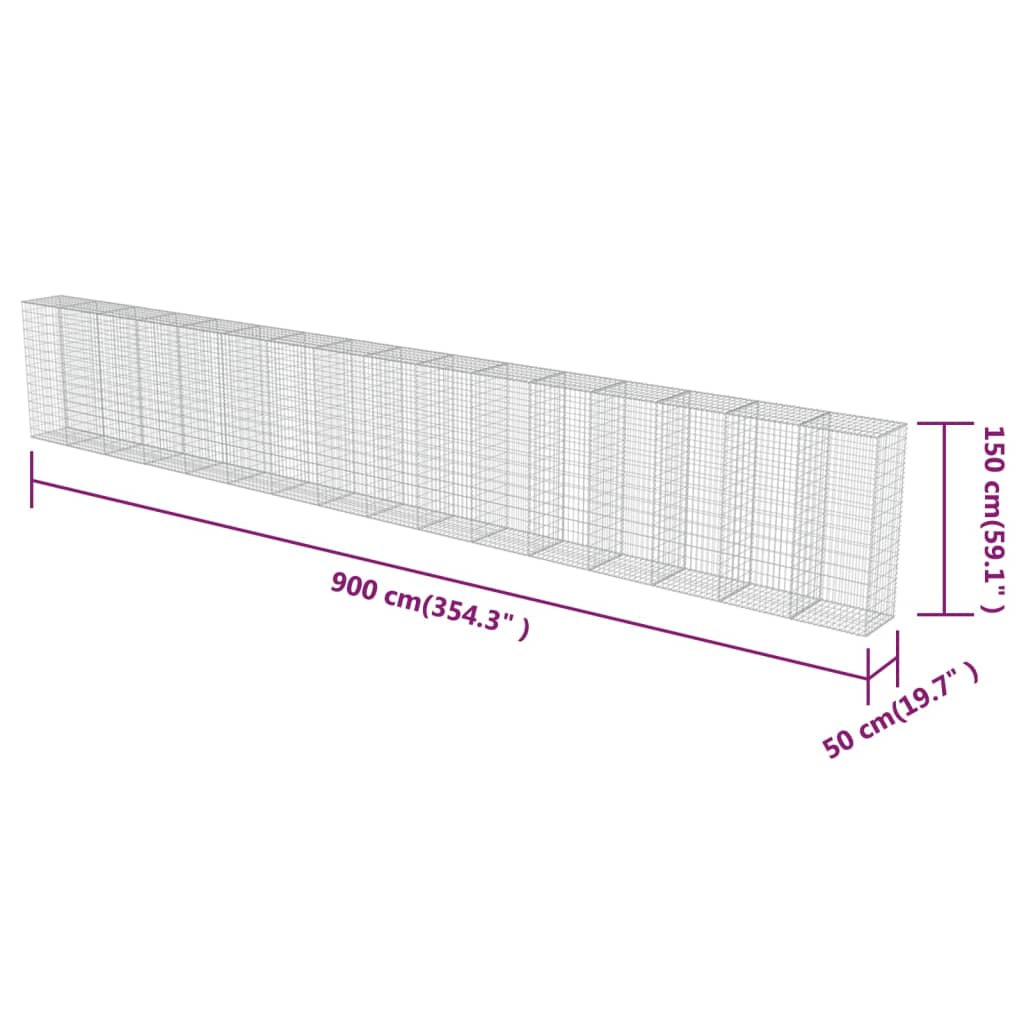 Gabionska stena s pokrovi iz pocinkanega jekla 900x50x150 cm