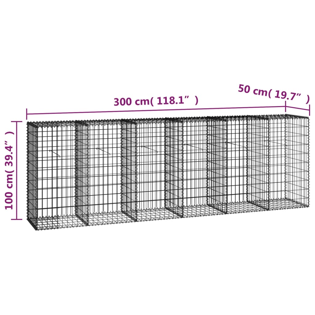 Gabionska stena s pokrovi iz pocinkanega jekla 300x50x100 cm