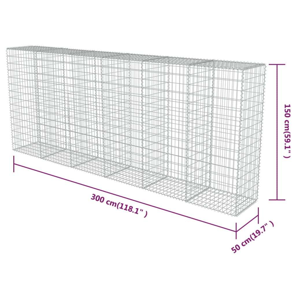 Gabionska stena s pokrovi iz pocinkanega jekla 300x50x150 cm