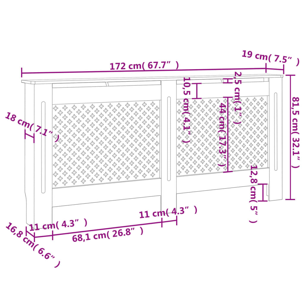 Pokrov za radiator bel 172x19x81,5 cm MDF