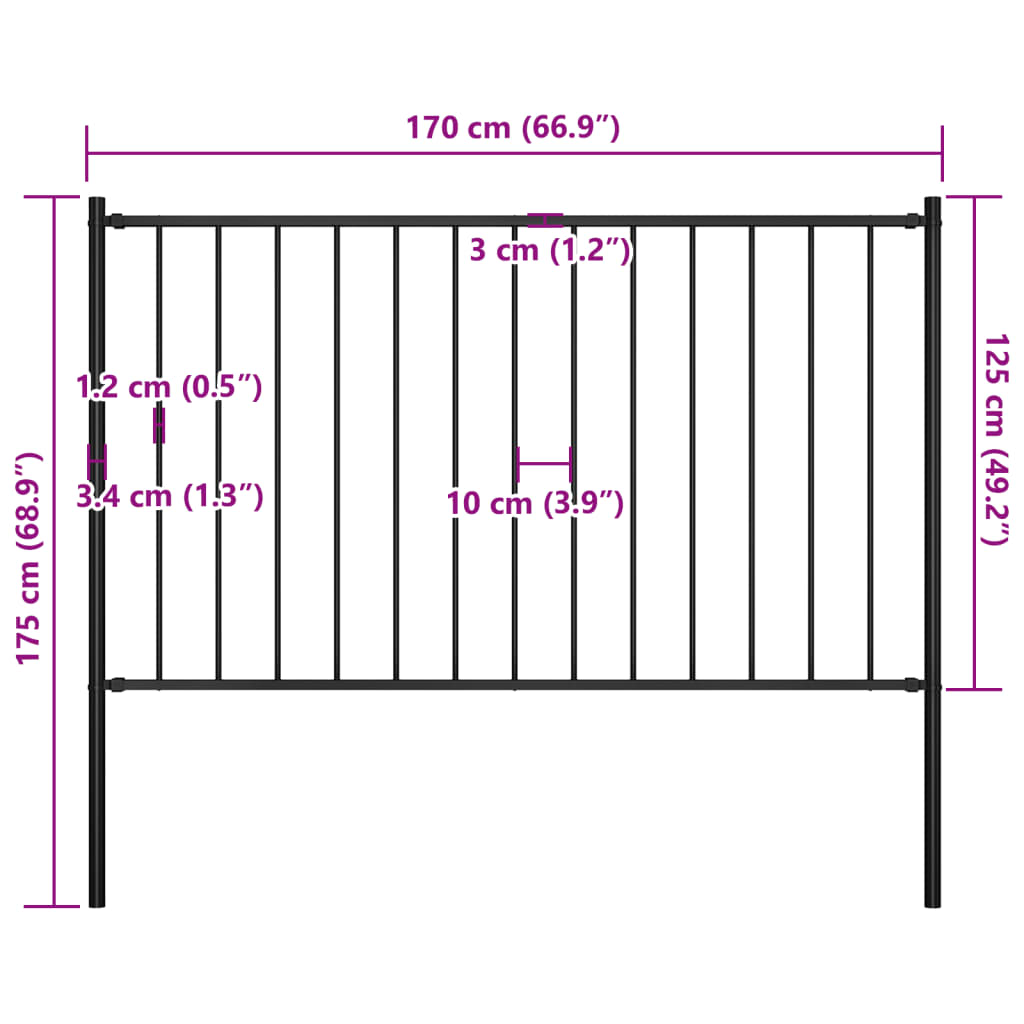 Ograjni panel s stebrički premazano jeklo 1,7x1,25 m črn