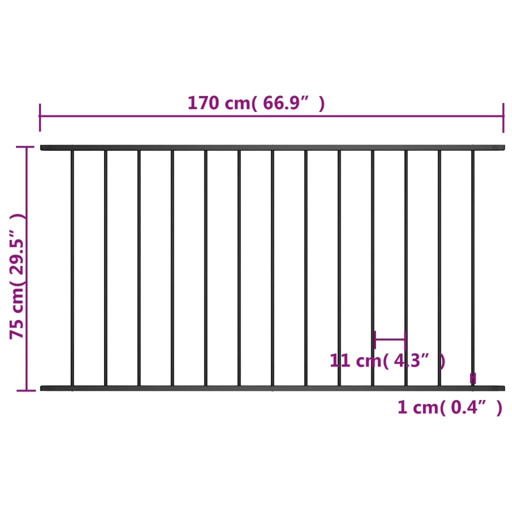 Ograjni panel prašno premazano jeklo 1,7x0,75 m črn