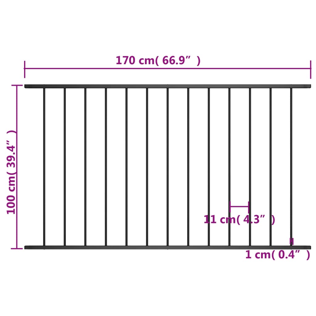 Ograjni panel prašno premazano jeklo 1,7x1 m črn