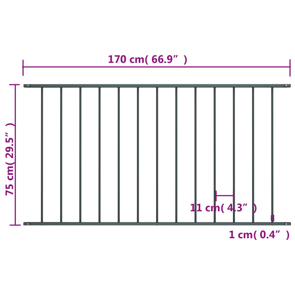 Ograjni panel prašno premazano jeklo 1,7x0,75 m antraciten