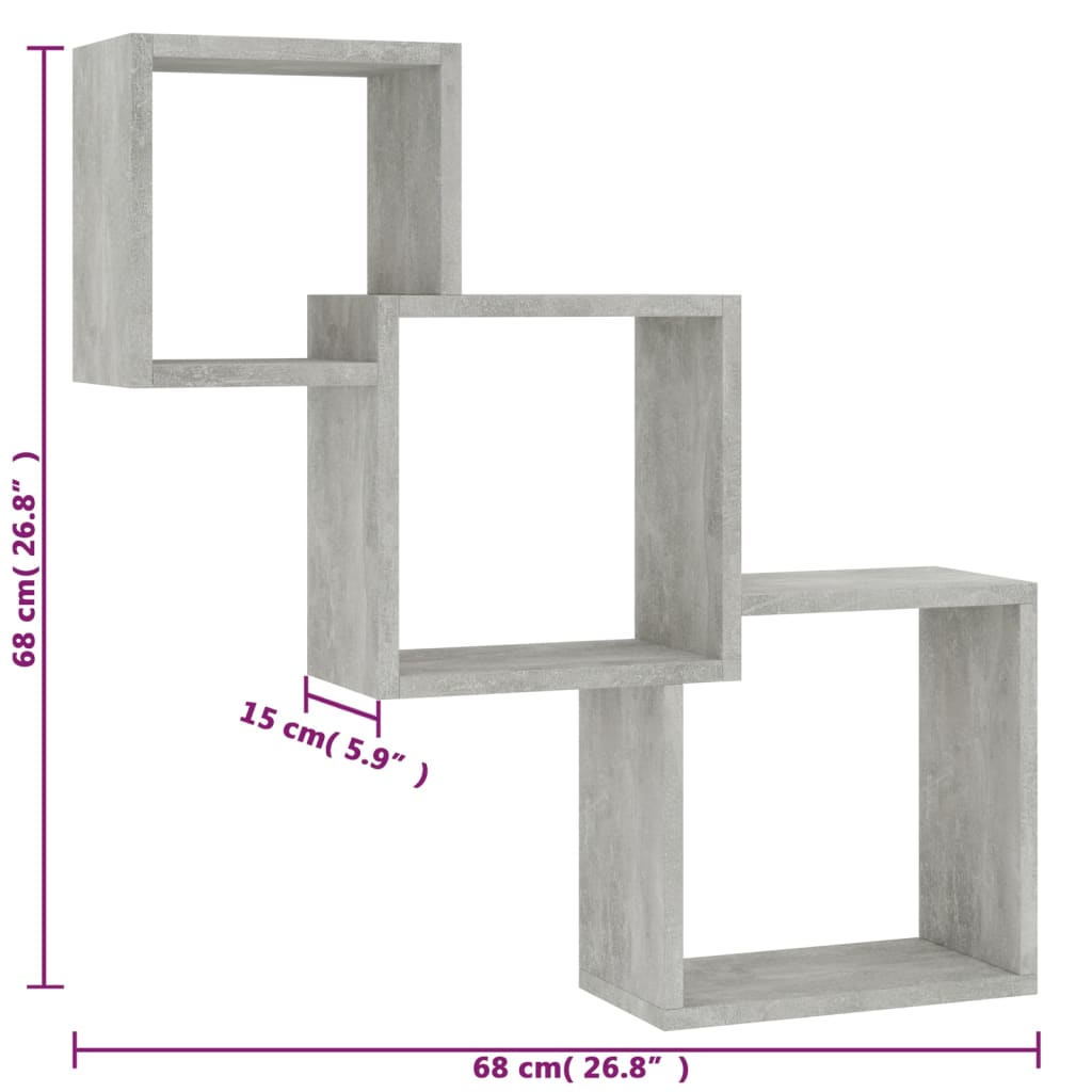 Stenske police kocke betonsko sive 84,5x15x27 cm inženirski les