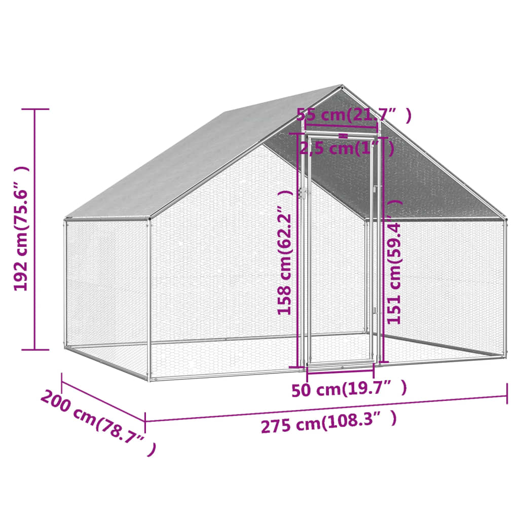 Zunanji kokošnjak 2,75x2x1,92 m pocinkano jeklo