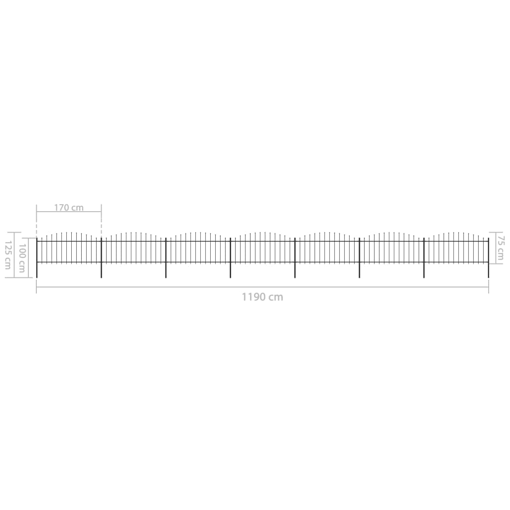 Vrtna ograja s koničastimi vrhovi jeklo (0,5-0,75)x11,9 m črna