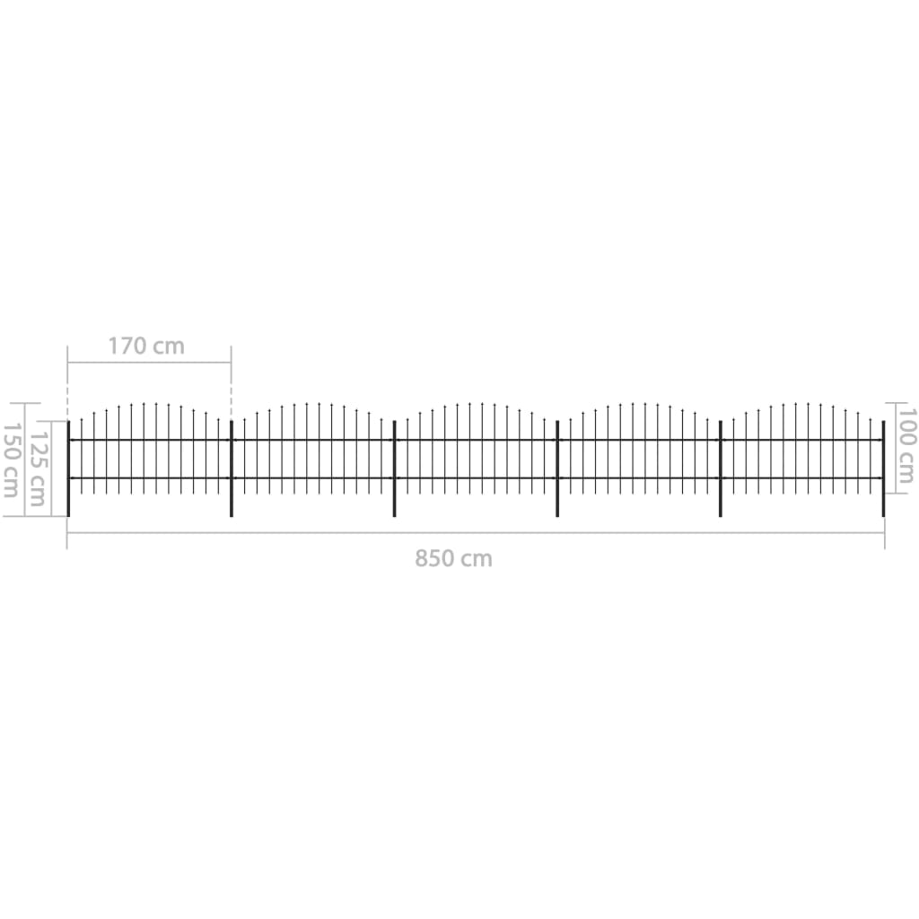 Vrtna ograja s koničastimi vrhovi jeklo (0,75-1)x8,5 m črna