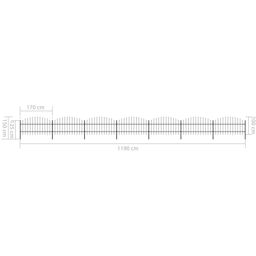 Vrtna ograja s koničastimi vrhovi jeklo (0,75-1)x11,9 m črna